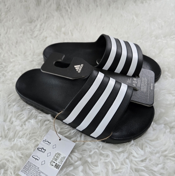 Adidas Adilette Slides. Size 8. Black White. New.3M - Picture 1 of 5
